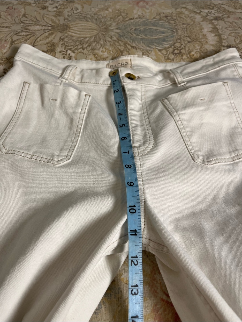 Anthropologie PILCRO Ivory Wide Leg Denim Pants with Patch Pockets.   Size 12 - Picture 6 of 8